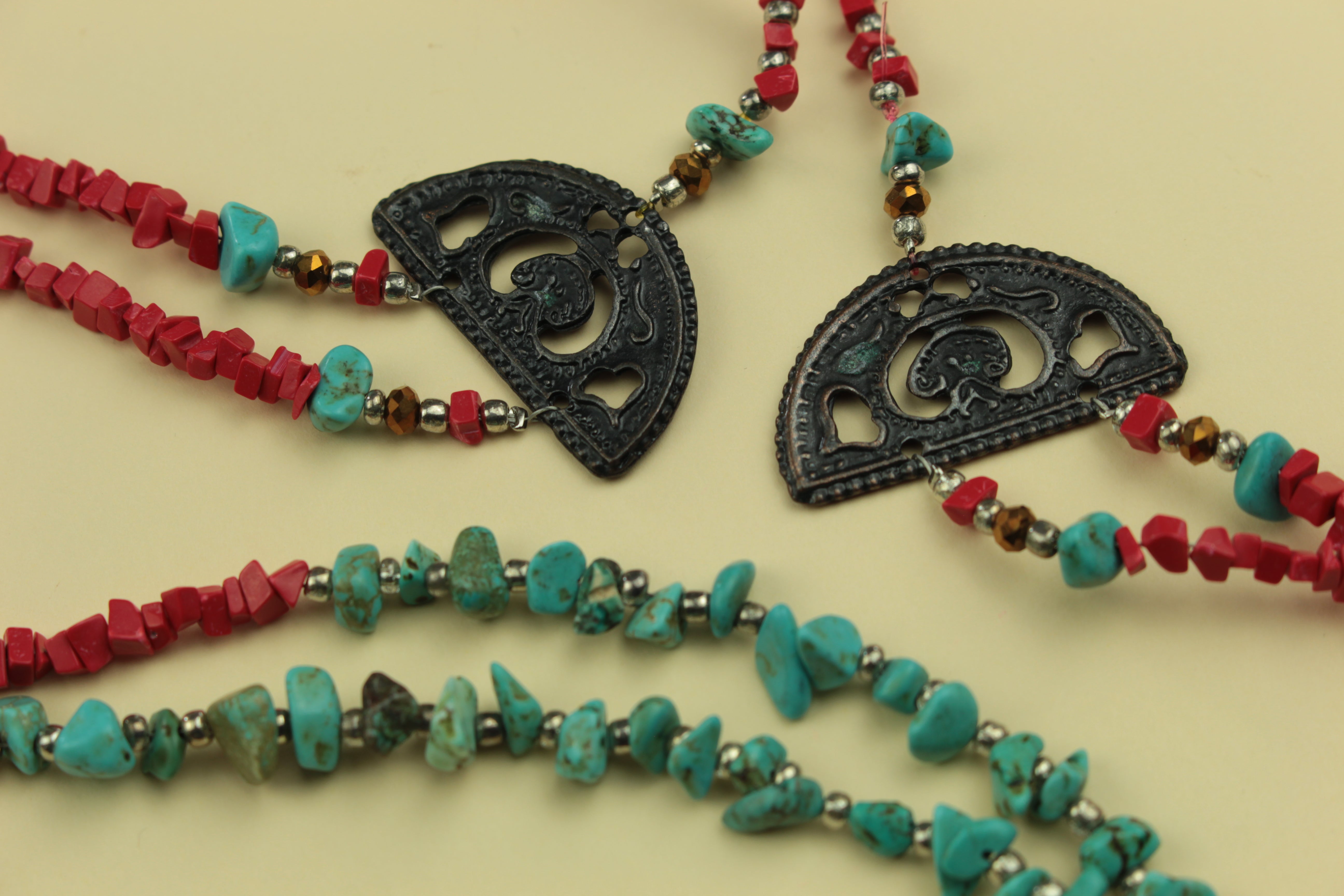 Boho Turquoise and Coral Layered Necklace — handcrafted by LUA Jewellery