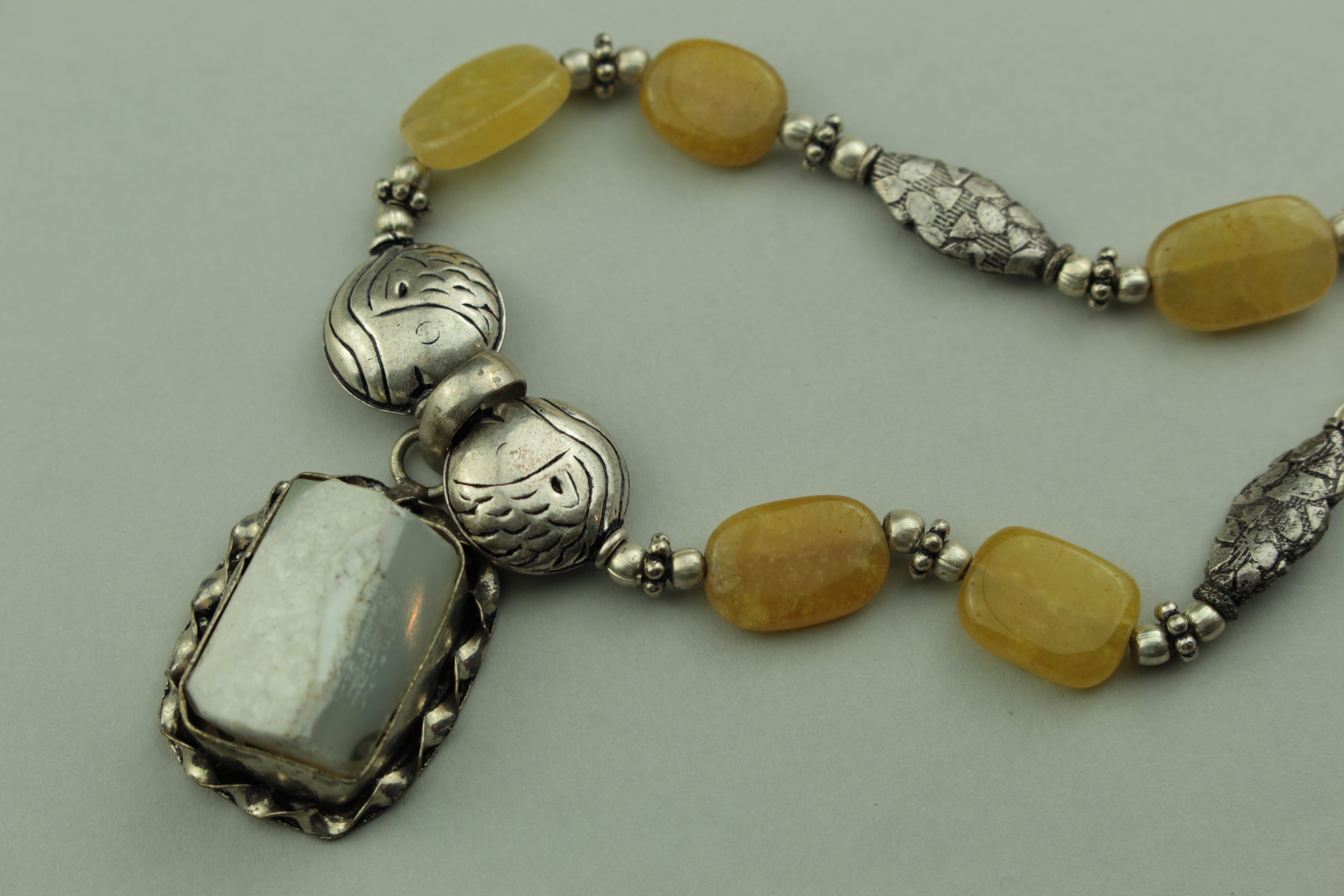 Golden Dawn Stone & Silver Fish Amulet Necklace — handcrafted by LUA Jewellery