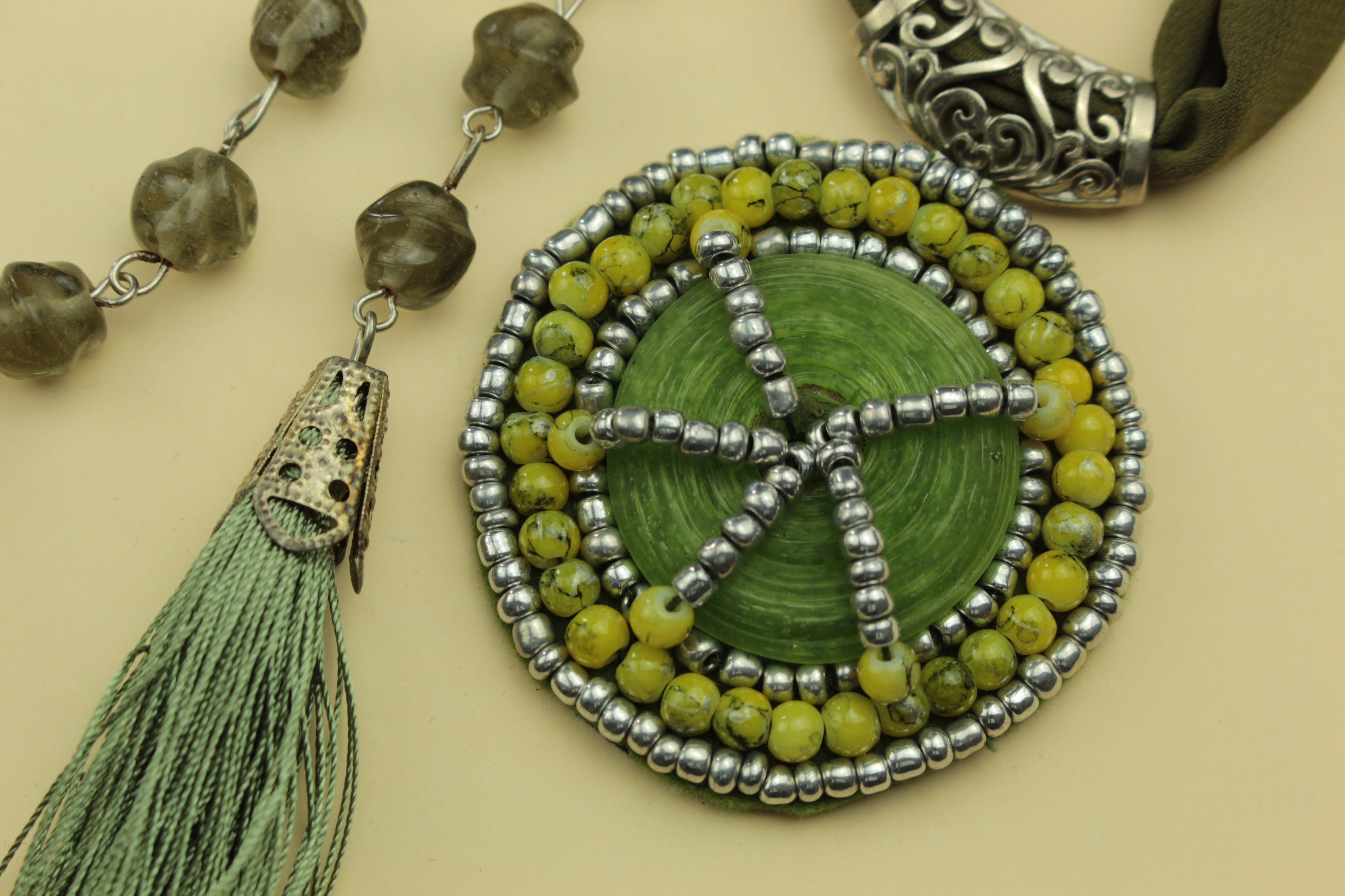 Green Harmony Scarf Necklace — handcrafted by LUA Jewellery