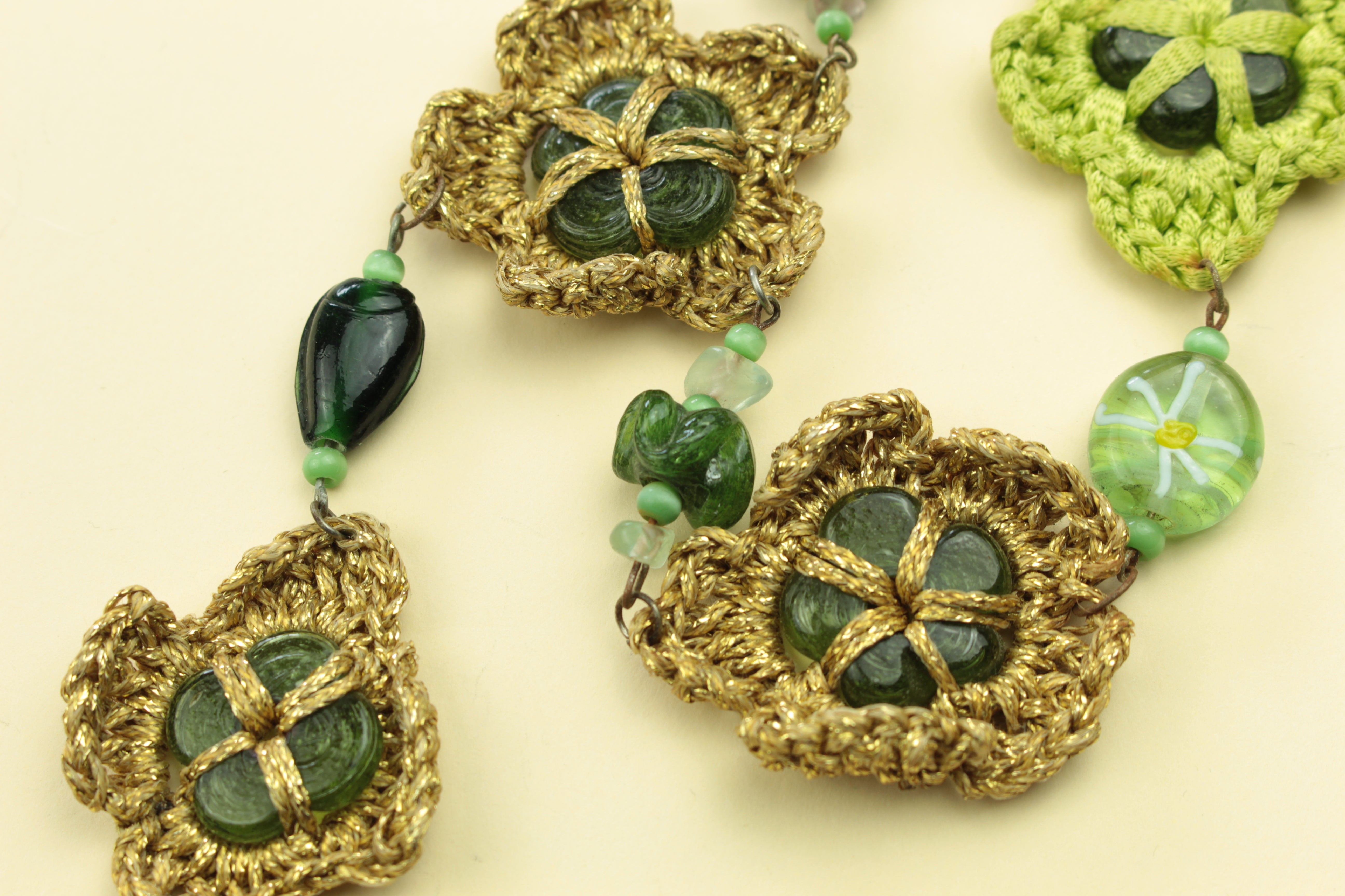 Handmade Green Crochet & Glass Bead Statement Necklace — handcrafted by LUA Jewellery