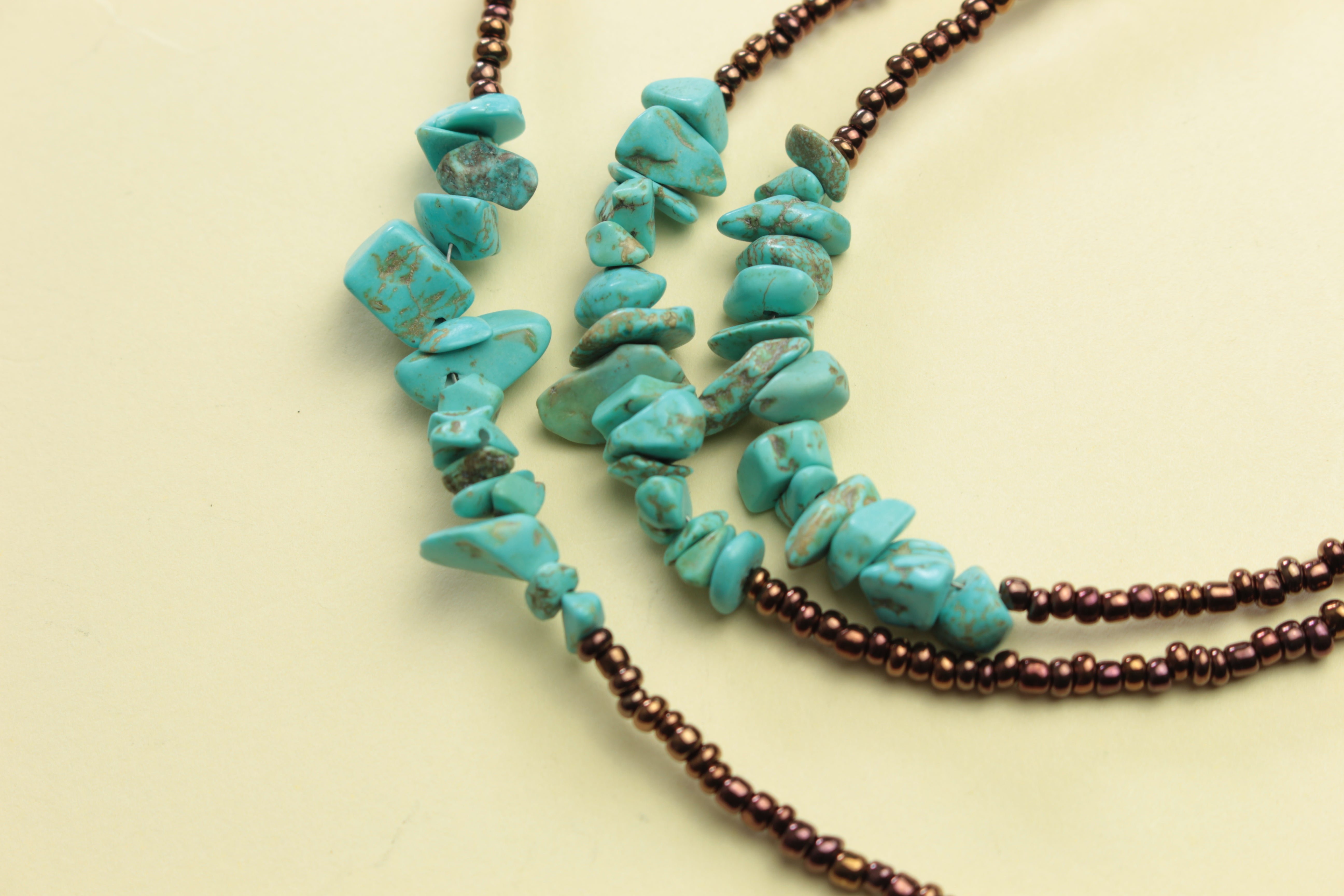 Natural Turquoise Chip & Bronze Bead Layered Necklace — handcrafted by LUA Jewellery