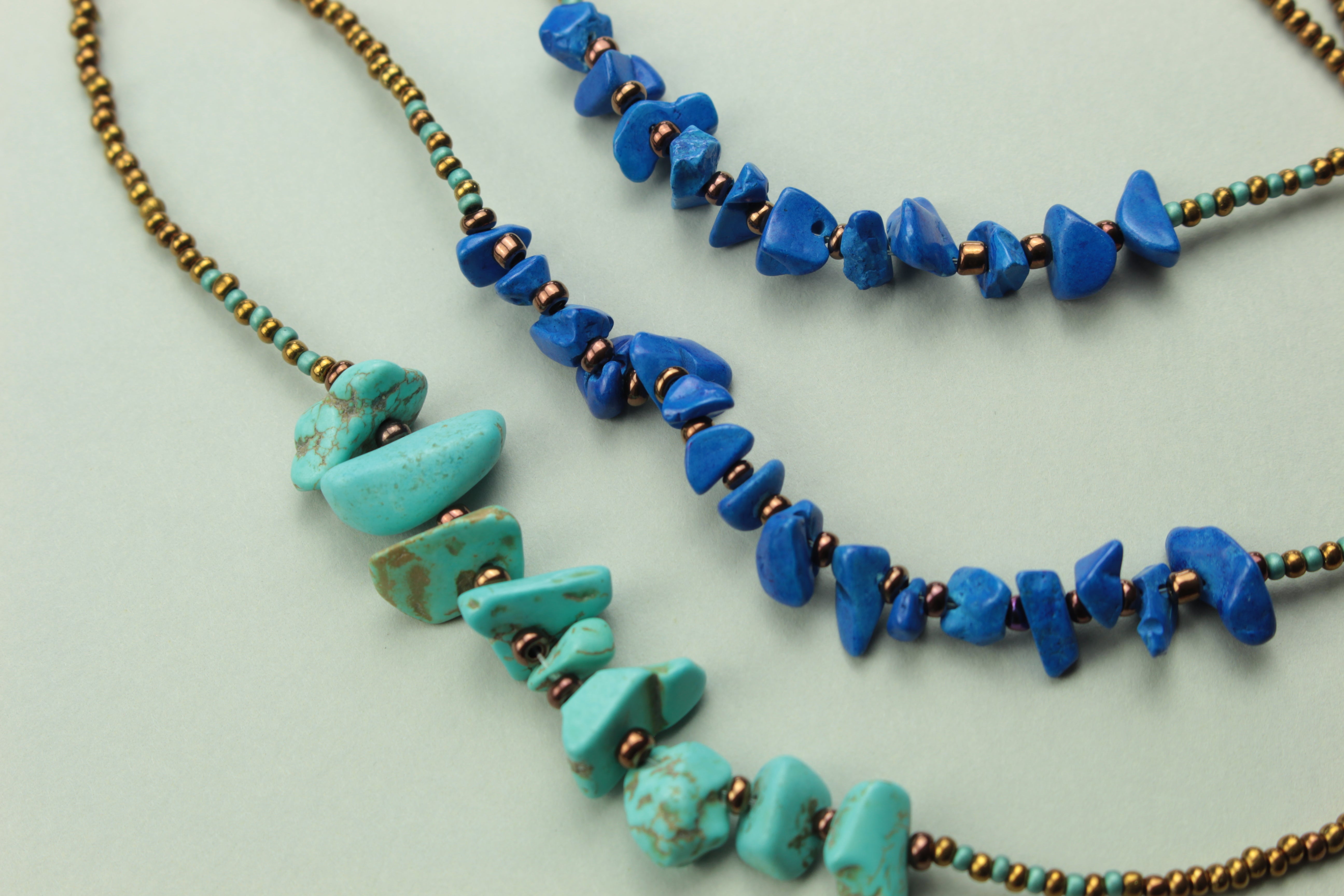 Natural Turquoise & Royal Blue Stone Beaded Necklace — handcrafted by LUA Jewellery