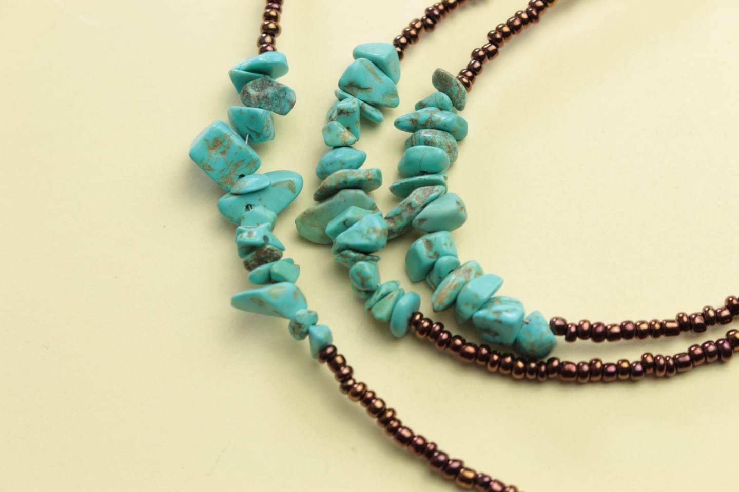 Natural Turquoise Chip & Bronze Bead Layered Necklace — handcrafted by LUA Jewellery