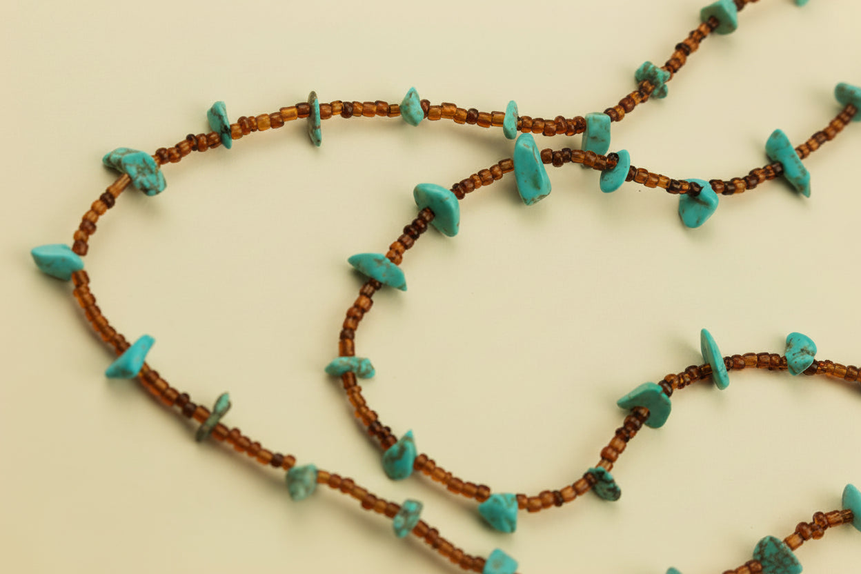 Rustic Turquoise Chip & Amber Seed Bead Layering Necklace — handcrafted by LUA Jewellery