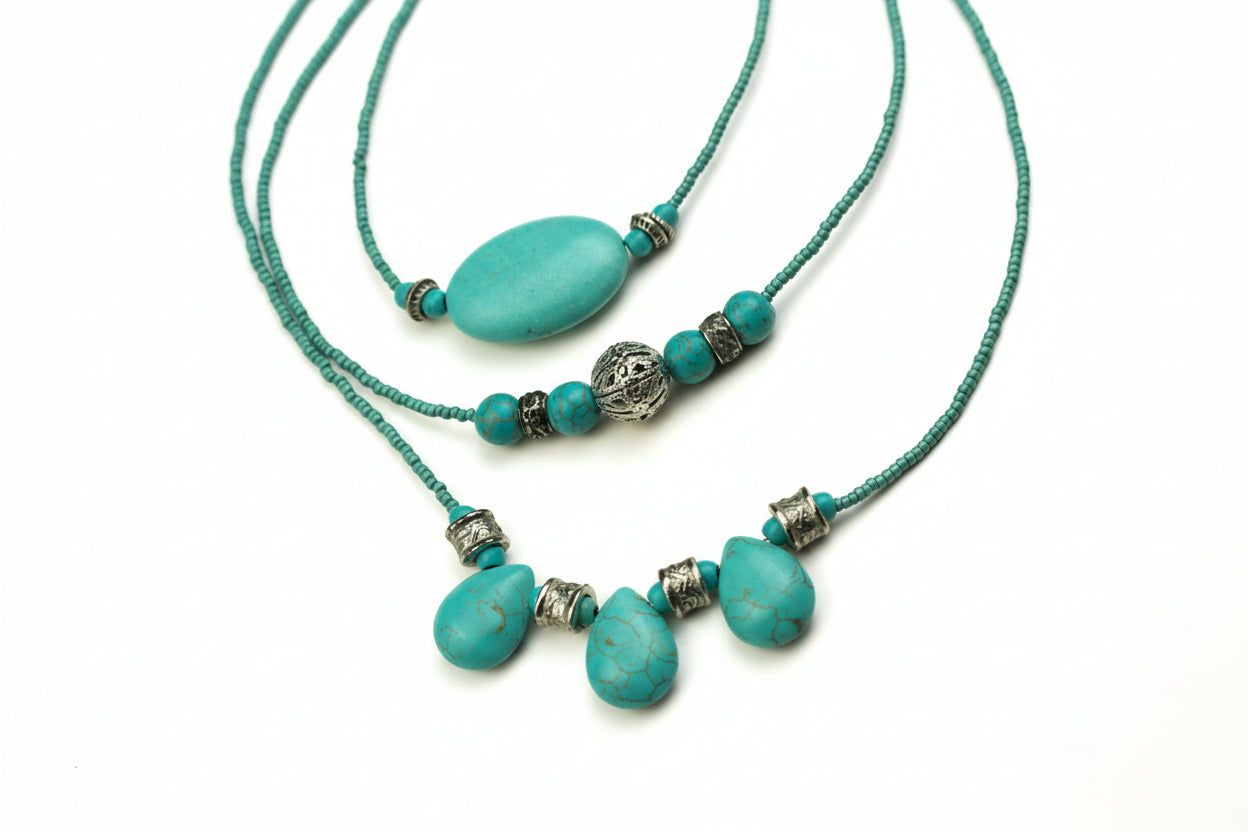 Turquoise Harmony Triple-Layer Boho Necklace — handcrafted by LUA Jewellery